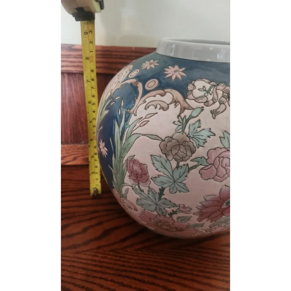 Beautiful Vintage Clue And Pink Floral Ceramic Vase Made In China